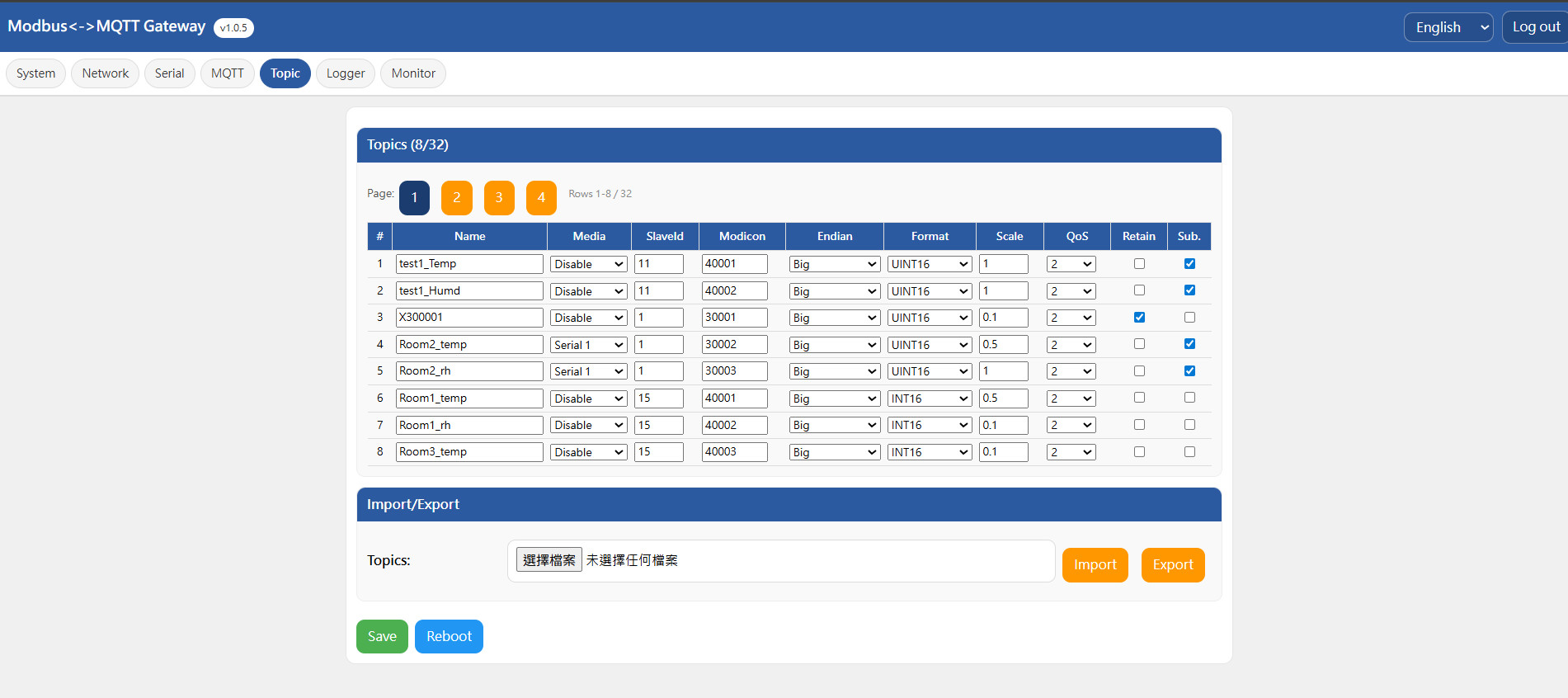 設定Modbus數據型態